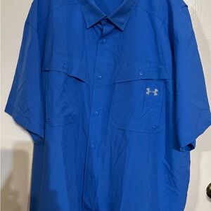 Mens 3XL Under Armour Heatguard Blue Button Down Shirt